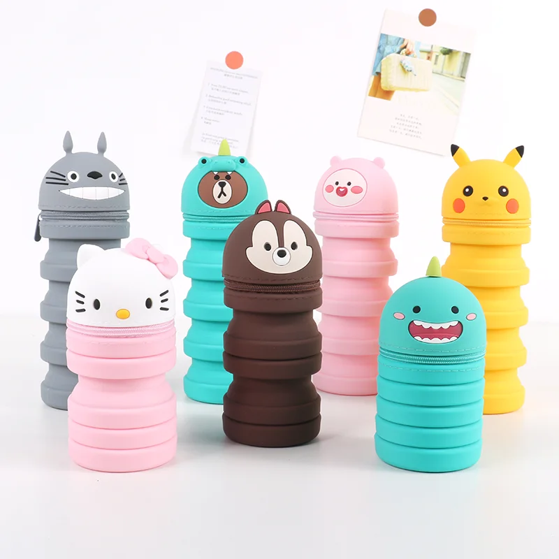 

Kawaii Sanrio hello kitty cartoon animation silicone telescopic pen bag decompression Pikachu pen holder new cute stationery box