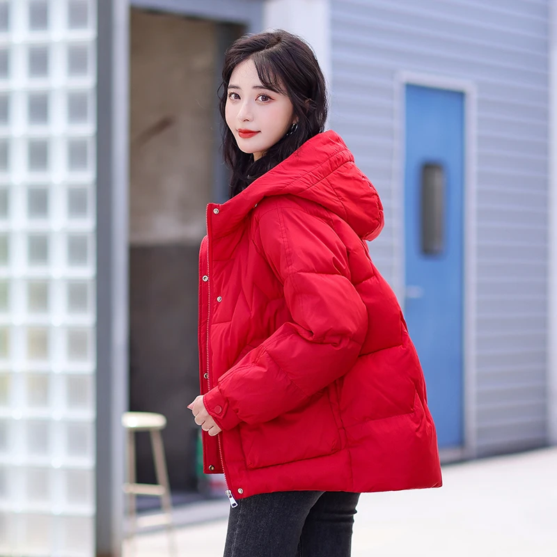 2022 New Autumn Winter Women Jacket Hooded Flash Powder Short Parkas Cotton Padded Winter Clothes Casual Coat Female Size 4XL