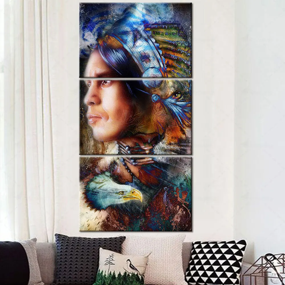 

Artsailing 3 Panel Wall Art Abstract Indian Colorful Feather Canvas Paintings Modular Cuadros HD Posters and Prints Home Decor
