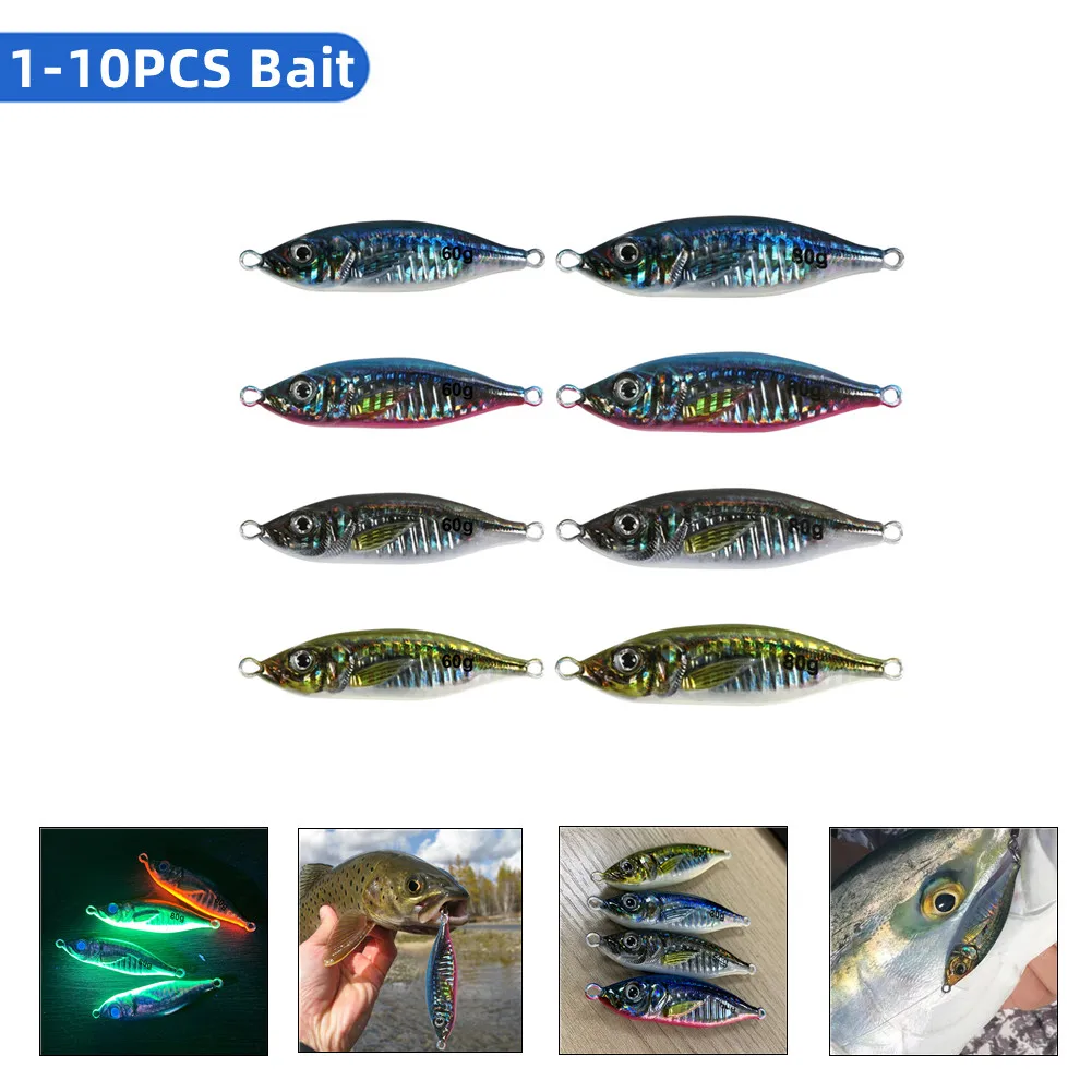 

1-10 шт., светящаяся искусственная рыболовная приманка, 6,8 см, 60 г, 7,5 см, 80 г