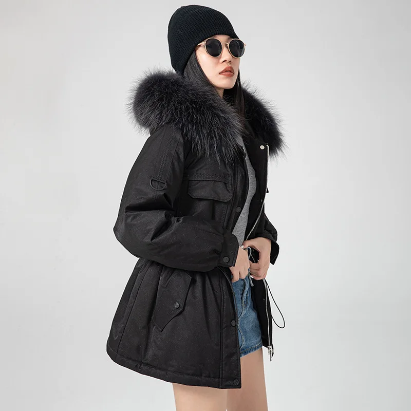 Down Jacket Women's Autumn Winter 90% White Eiderdown Hooded Raccoon Fur Collar Coat Women's Warmer Medium Length Wear enlarge
