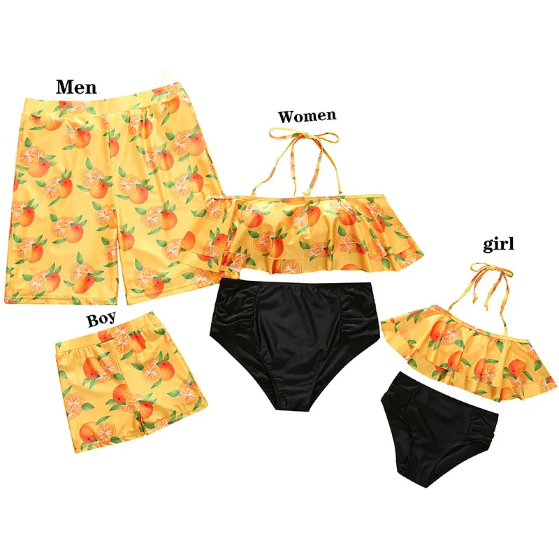 

Beach Swimwear Family Matching Outfits Look Mother Daughter Bikini Swimsuits Set Mommy Dad and Me Clothes Father Son Bath Shorts