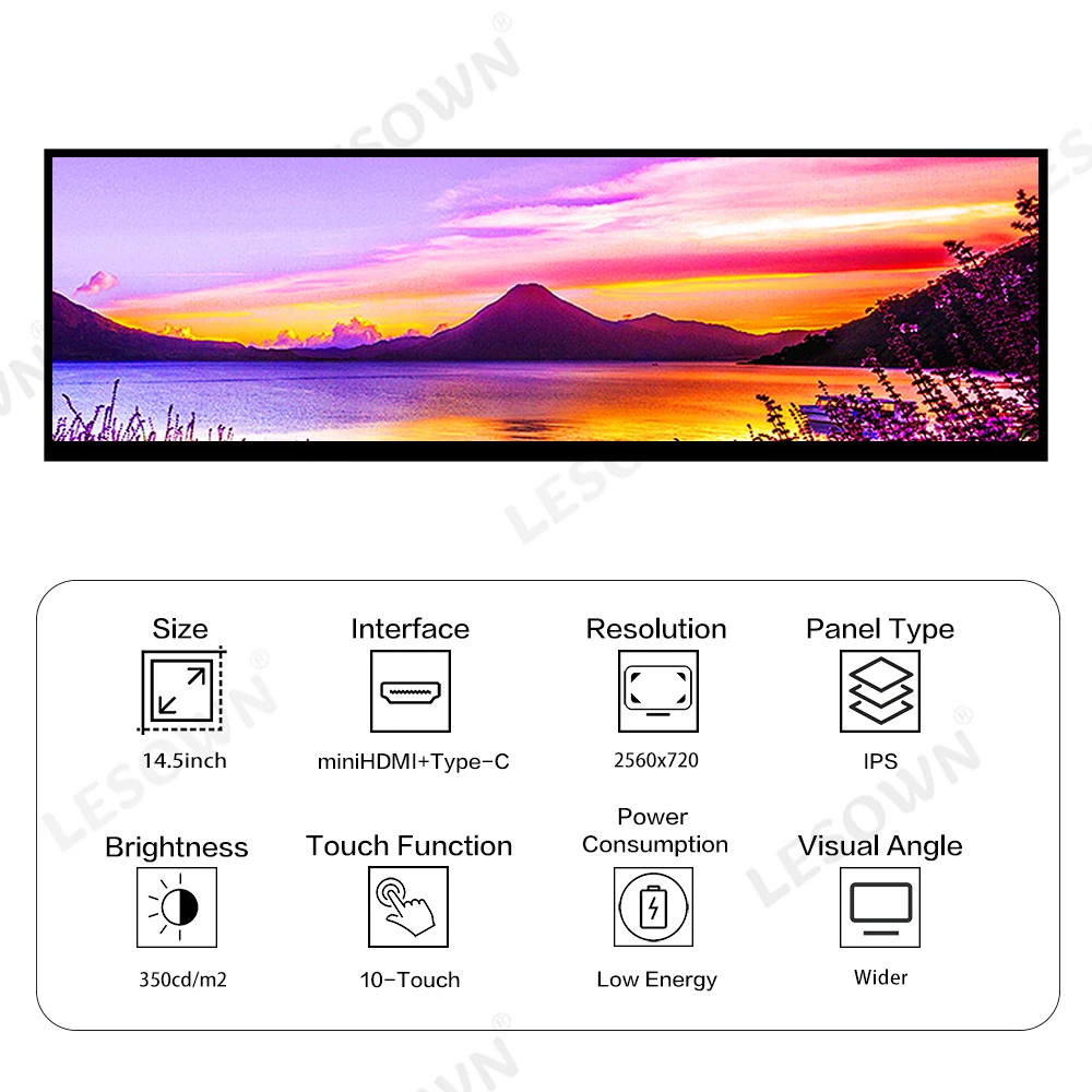 LESOWN дисплей с длинной полосой 14 5 дюймов 2560x72 0 IPS ЖК-экран 1500:1 USB C HDMI сенсорный