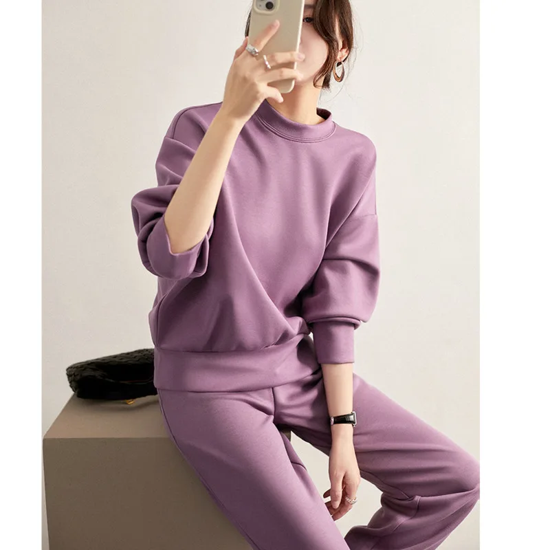 

Женский однотонный спортивный костюм, повседневный однотонный свитшот с круглым вырезом и длинным рукавом, свободные спортивные штаны с вы...