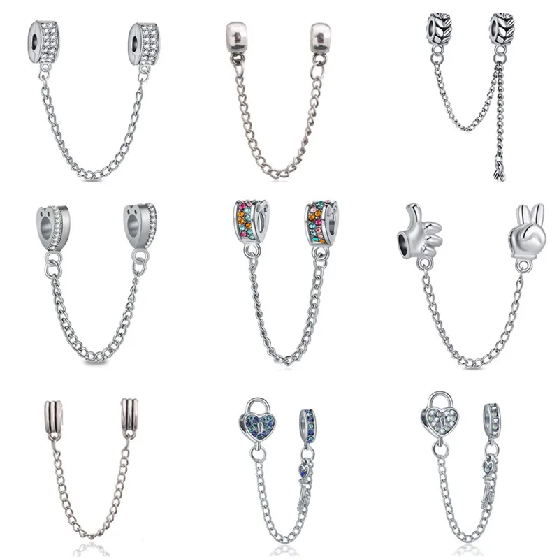 

New Crystal Love Heart Safety Chain Charms Beads for Handmade Bracelets & Bangles Women Men DIY Jewelry Making Accessories