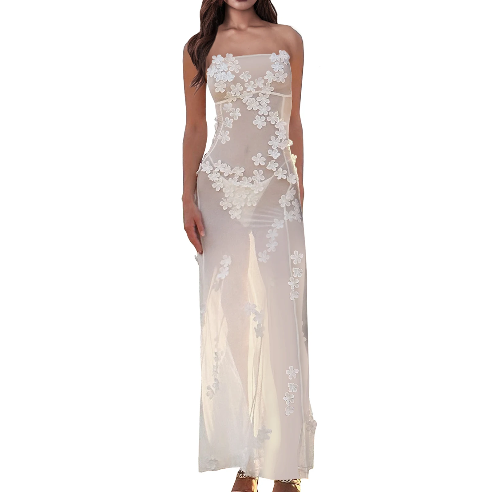 

Женское элегантное платье-футляр, роскошный корсет без бретелек с открытой спиной и цветочным принтом, прозрачное летнее платье, коктейльное платье, женское платье