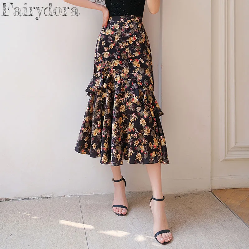 

Юбка Женская Длинная атласная с высокой талией и цветочным принтом