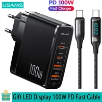 usams t44 100w 4 ports gan fast charging usb a c power adapter phone charger for iphone ipad huawei xiaomi samsung tablet laptop