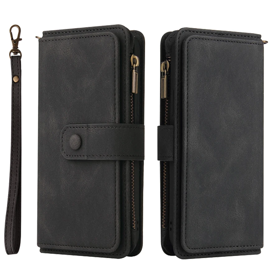 For Motorola Moto E7 Power  Zipper Multi Card Slot Leather Case for Moto E7i Power Flip Wallet Case for Moto E7 E 7 Power Cover