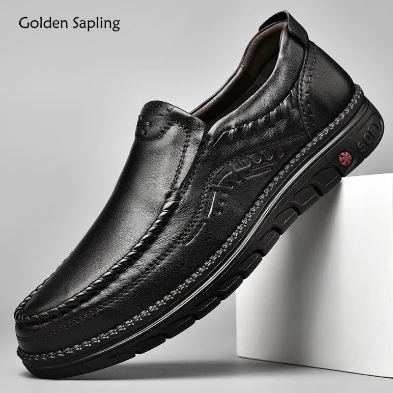 Мужские повседневные деловые лоферы из натуральной кожи золотого цвета