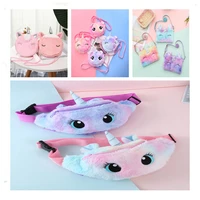 fashion children fanny pack cute unicorn plush toys belt gradient color chest bag cartoon coin purse travel chest bag