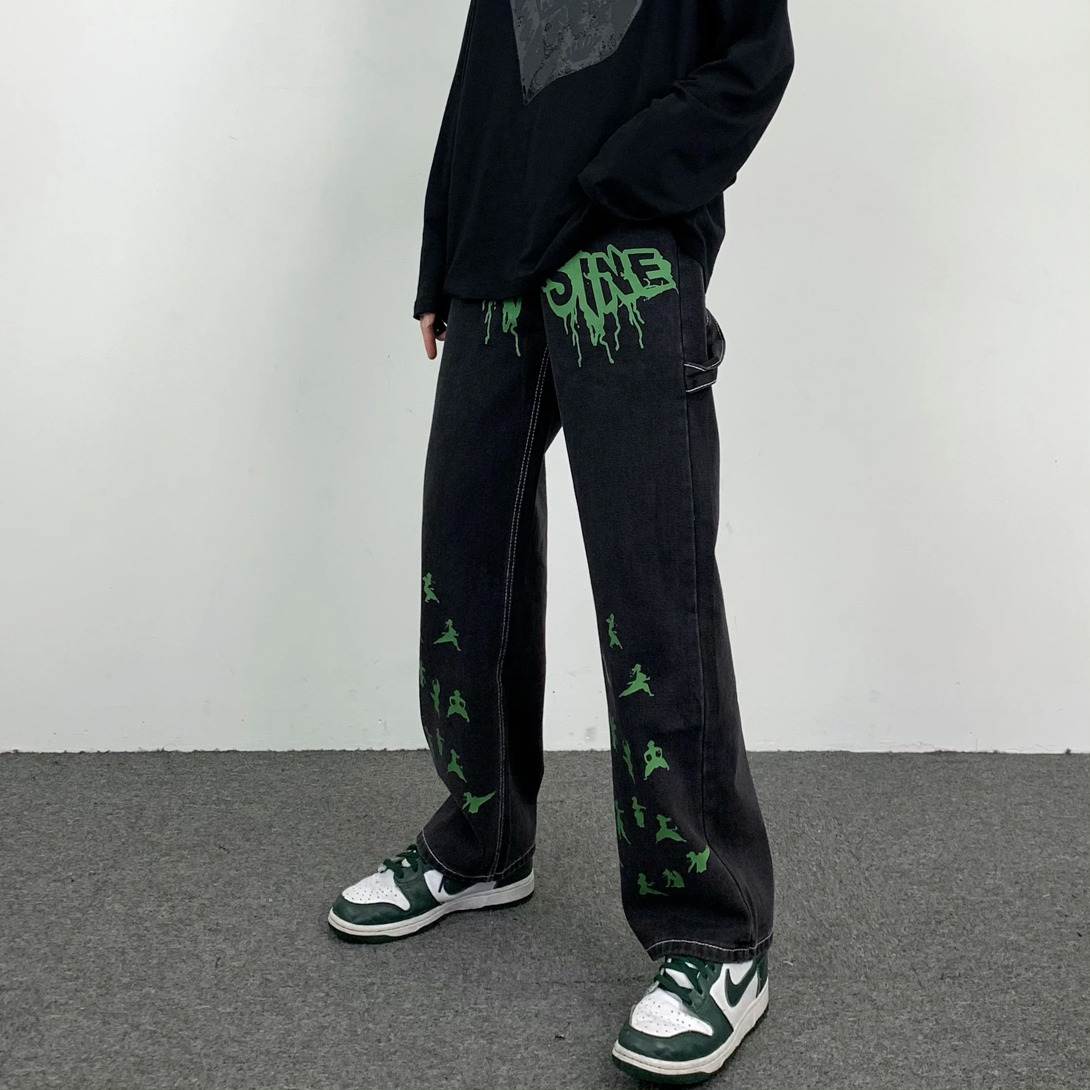 Four Seasons Men's Jeans Letter Print Straight Loose Jeans Hip Hop Men's Pants Y2k Pants Fashion Streetwear Ins Hot Sale JEANS