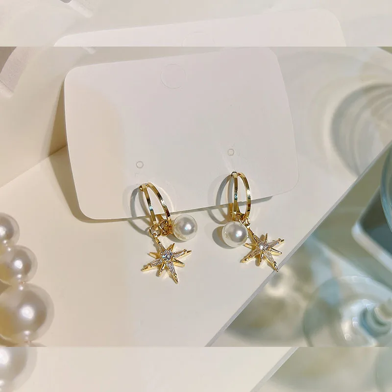 

2022 New Fashion Senior Shiny Crystal Stars Modelling Drop Earrings Contracted Trend Fine Pearl Women Dangle Earrings Jewelry
