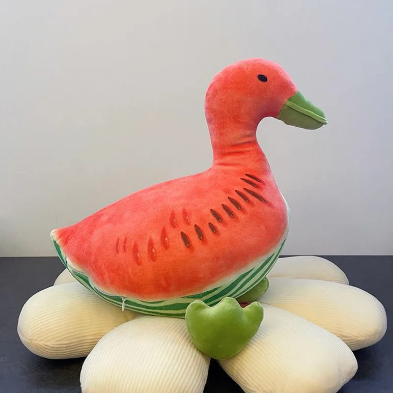 

3D Heat Transfer Spoof Watermelon Wax Gourd Hami Melon Fruit Duck Plush Toy Pillow Fun Soft Stuffed Cartoon Animal Kid Girl Gift
