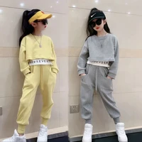 2022 teenager gray girls sport suit teenager spring clothes long sleeve top hoodied pants casual 6 7 8 9 10 11 12 years child