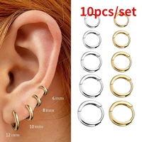 10pcsset small hoop earrings stainless steel circle round huggie hoop earrings for women men ear ring ear bone buckle