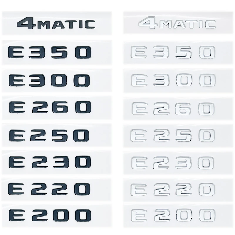 

Mercedes Benz E200/E230/E250/E260/E300/E400/E220d/E350e/E300de 4MATIC Черный/Серебристый Эмблема с буквами ABS - W213 Наклейка с логотипом багажника