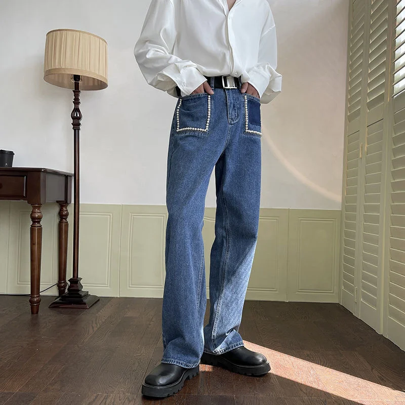 Blue Baggy Jeans Men Fashion Casual Wide Leg Jeans Men Streetwear Korean Style Loose Straight Denim Pants Mens Trousers S-XL