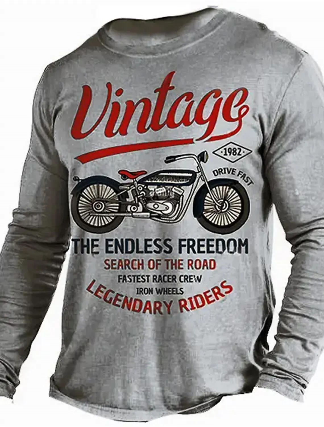 

Motorcycle Designer Retro Vintage Men's 3D Print T shirt T shirt Long Sleeve Crew Neck Shirt Spring & Summer Clothing Apparel