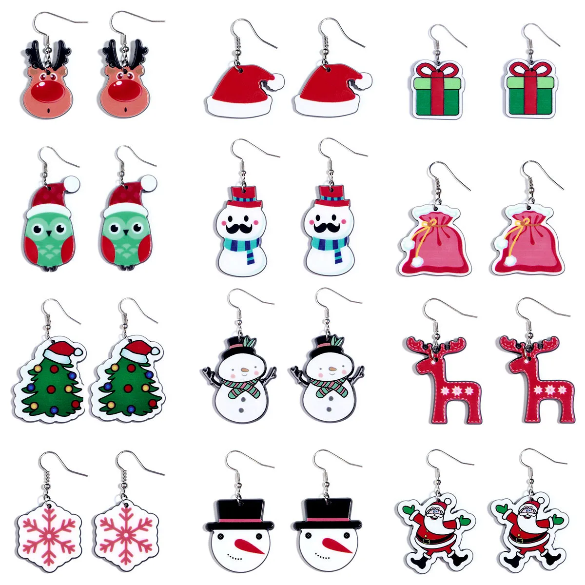 Пара рождественских серий акриловые серьги Лось Санта-Клаус в форме снеговика