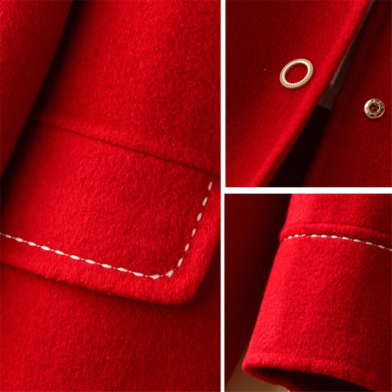

Winter Autumn Korean Loose Mid-length Double Sided Jackets Women Casual Overcoat Big Pocket Solid Color Wool Coat Female