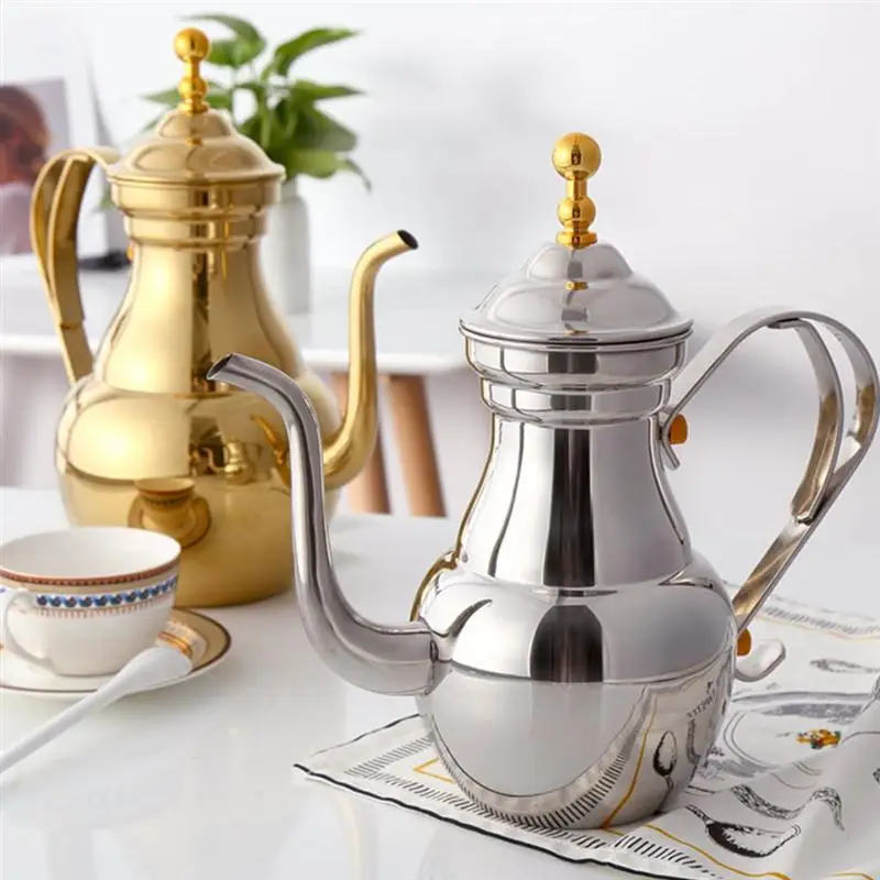 

Средний Восток, арабский чайник, серебристый, золотой, из нержавеющей стали