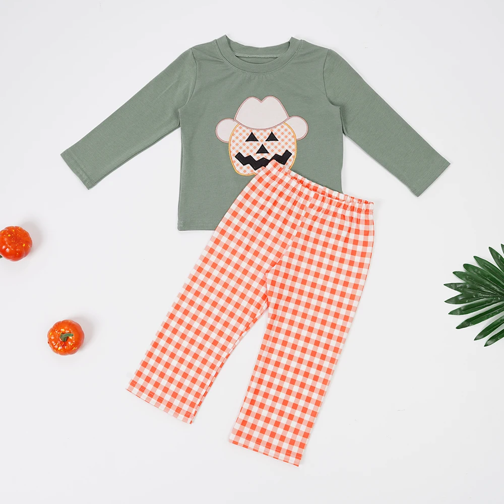 

2pcs Baby Girls Clothes Pure Cotton Outfits Pumpkin Embroidery Floral Pattern Long Pants Children Boutique Clothing