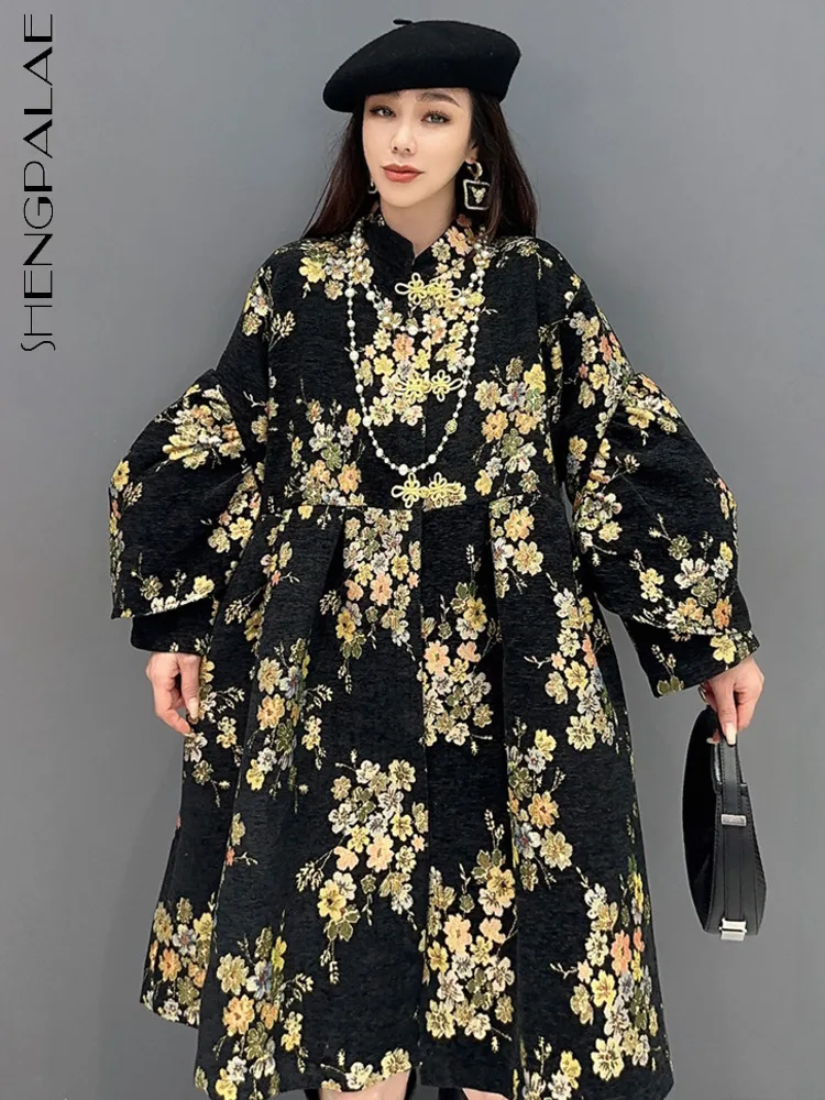 

Женское платье SHENGPALAE, элегантное платье с цветочным принтом, осенняя мода, универсальный воротник-стойка, свободный рукав, Vestido, новинка 2023, R7706