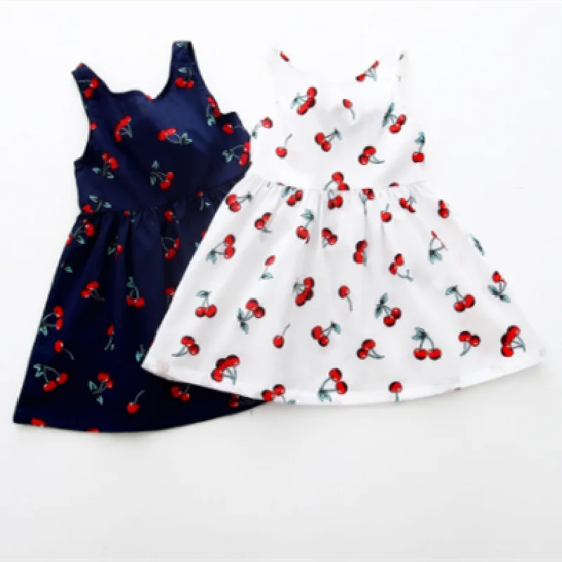

Summer Fashion Vest Children Cotton Sleeveless Cherry Print Kids Dress for Girls Clothing 3T-7T