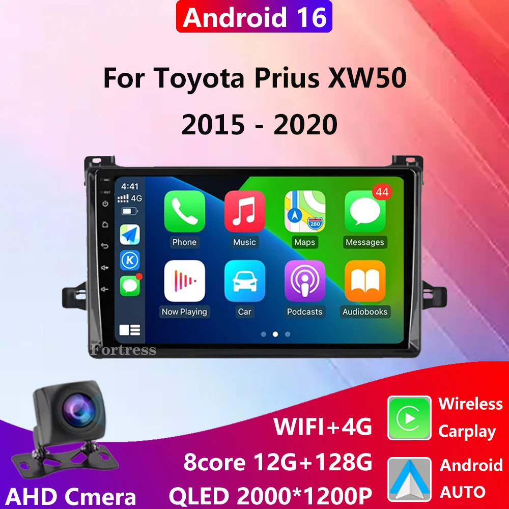 Фото Для Toyota Prius XW50 2015-2020: Автомагнитола Android 16 с навигацией GPS, Android Auto, дисплеем Carplay, 4G (без 2DIN) №1