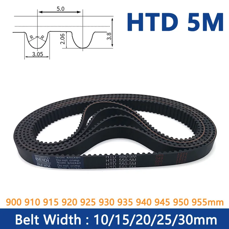 

1pc HTD5M Timing Belt Width 10 15 20 25 30mm Rubber Closed Loop Synchronous Belt C=900 910 915 920 925 930 935 940 945 950 955mm