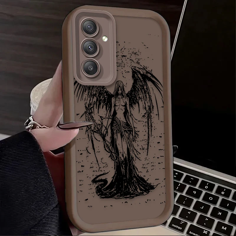 Retro Punk Black Angel Soft Case for Samsung Galaxy A35 A55 A15 A25 A16 A06 A05 A05S A24 A13 A23 A12 A22 A32 A52 A71 A51 4G Etui