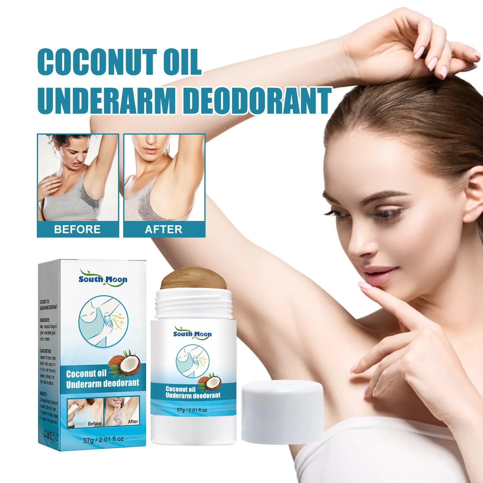 

Underarm Antiperspirant Stick Deodorant Roll on Reduce Armpit Sweat Odor Balm Long-lasting Body Care for Women Men Coconut Oil