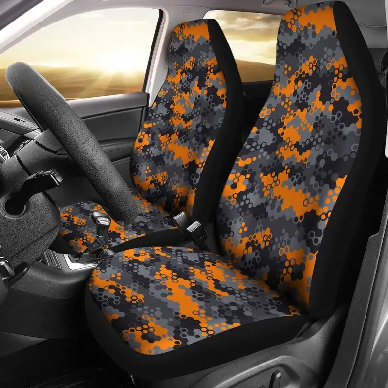 

Orange Camouflage Camo Abstract Art Car Seat Covers Pair 2 Front Seat Covers Car Seat Protector Car Accessories