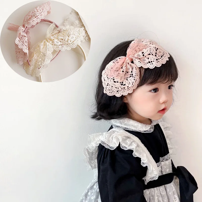 1pc Cute Big Bow Hair Hoop for Baby Girls New French Vintage Lace Tie Bow Hair Bands Lolita Lace Headband Baby Hair Accessories