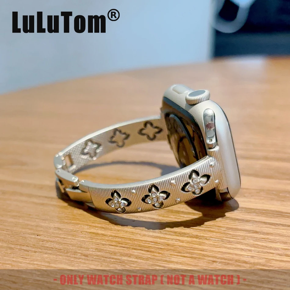 Полый металлический ремешок с цирконом для Apple iWatch Series 10 9 8 7 6 5 SE Ultra 2 Band 46 38 40 41 44 42 45