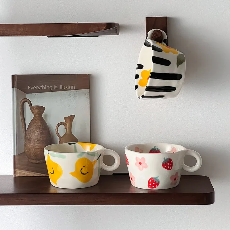 300 мл милые керамические кружки ручной работы креативный цветок клубника лимон