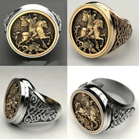 design unique mens domineering knight horse dragon ring for men women geometric craved pattern ring party jewelry size 6 13