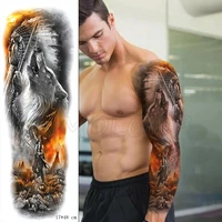 full arm waterproof temporary tattoo sticker wolf warrior feather totem hat fire fake tatoo stickers flash tatto to man woman 04