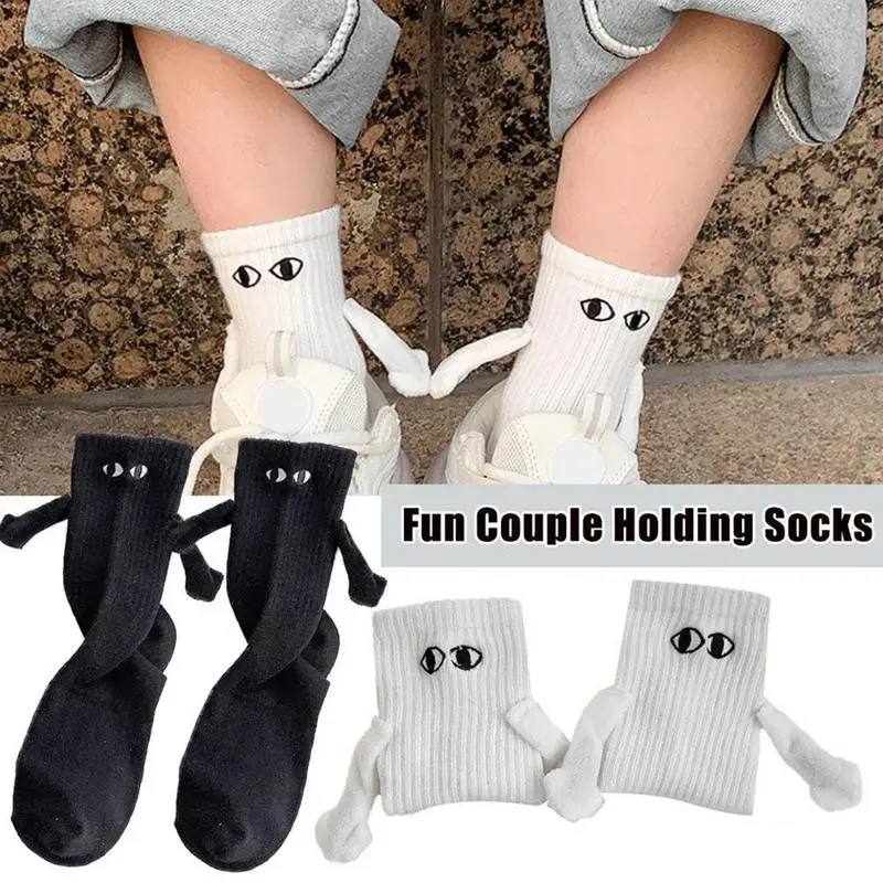 

Fashion Funny Creative Magnetic Attraction Hands Black White Cartoon Eyes Couples Socks 1 Pair Club Celebrity Couple Socks Ins