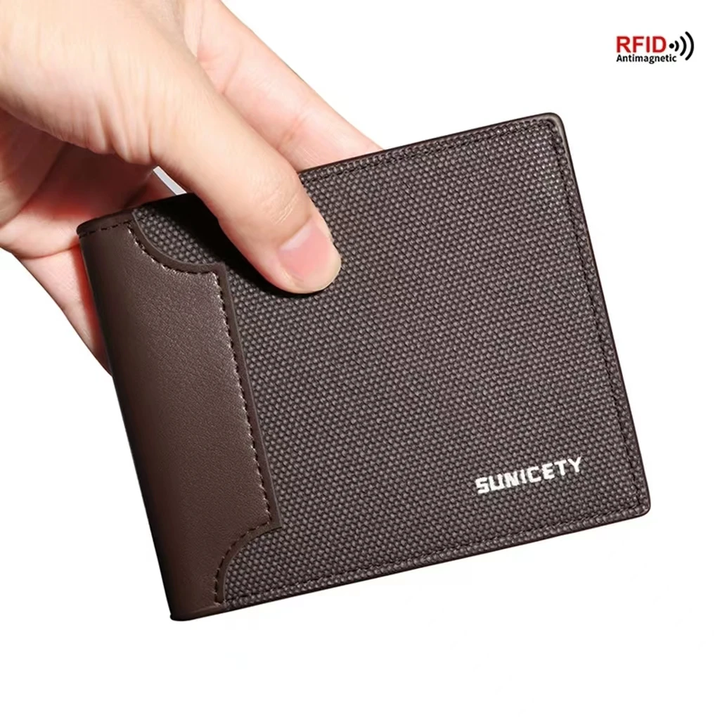 RFID Anti-Theft Brush Thin Fashion Canvas Multi-Functional Men's and Women's Purse Short Color Matching Fashion Wallet