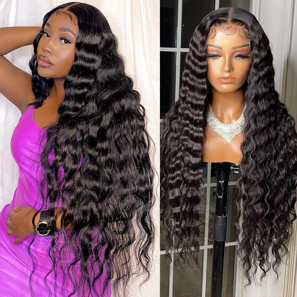 13x4 Deep Wave Frontal Wig Hd Lace Front Human Hair Wigs For Women Water Wave 30 Inch Brazilian Pre Plucked Curly Human Hair Wig