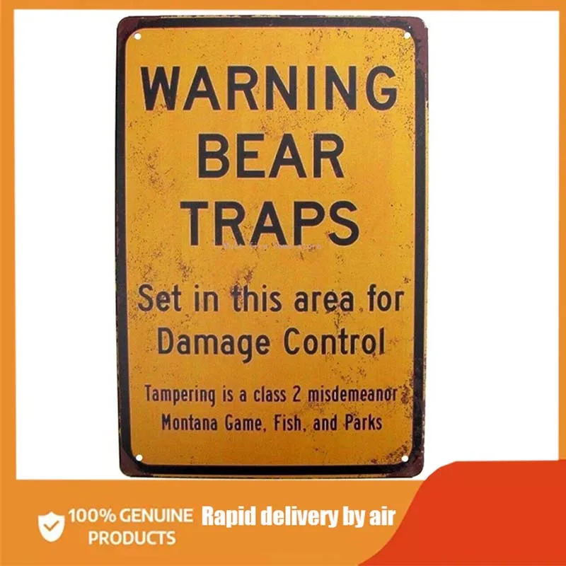 

Metal Bear Traps Warn Beware Caution Tin Wall Sign Outdoor Hunting Cabin Decor Tin Signs Vintage home decoration wall