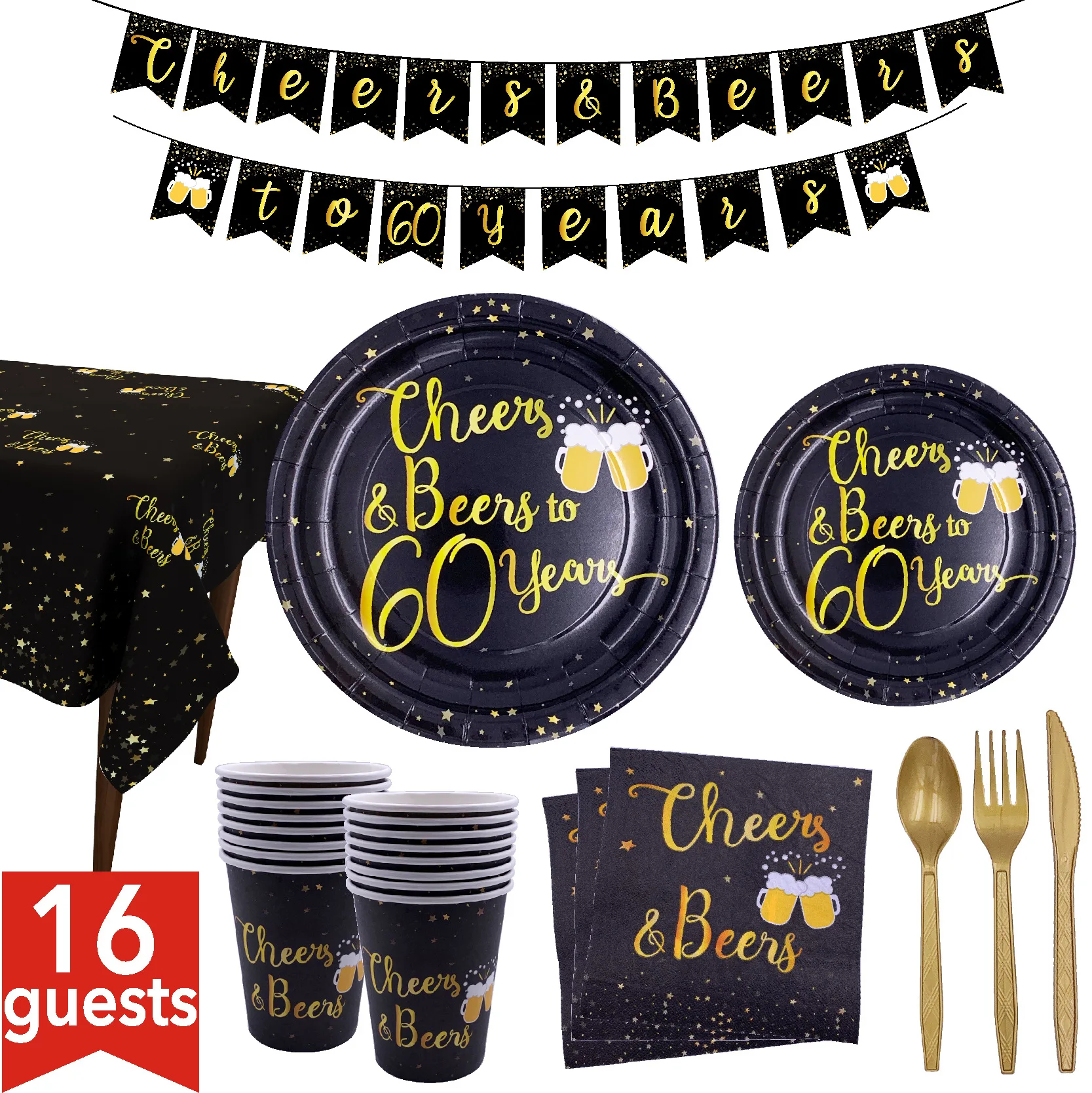 

135pcs Black Gold 30 40 50 60 Birthday Party Tableware Disposable Tableware Birthday Party Decorations Adult Plate Tablecloth