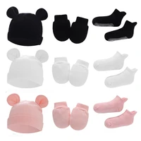 3pcs newborn hat gloves nonslip socks set cute ears baby beanie infant bonnet cotton toddler cap kids accessories new born gift
