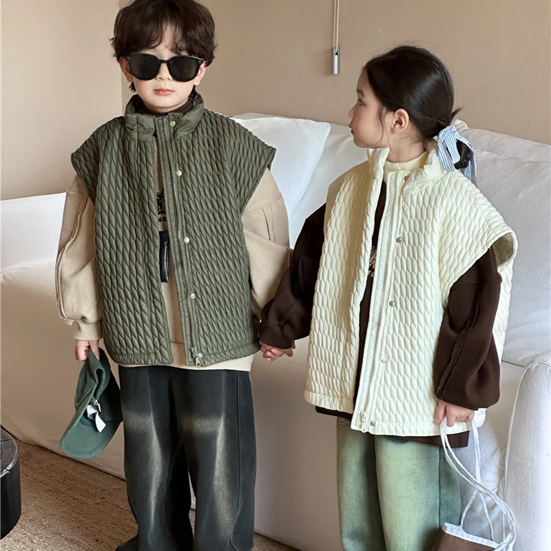 

Зимний однотонный теплый утепленный Кардиган для девочек, безрукавка для малышей, зимний жилет для малышей 2023