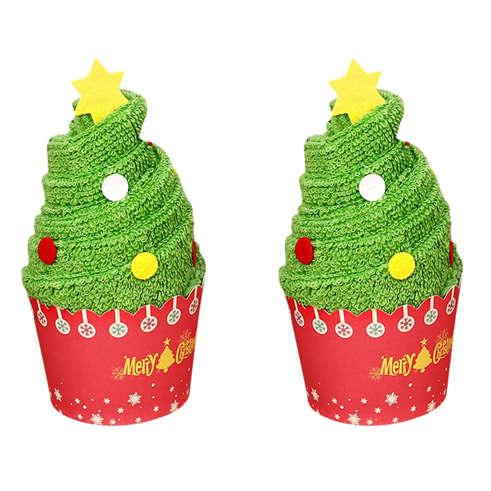 

2pcs Christmas Towels Cozy Cotton Towels Christmas Tree Washcloth Towels Bathroom Supplies