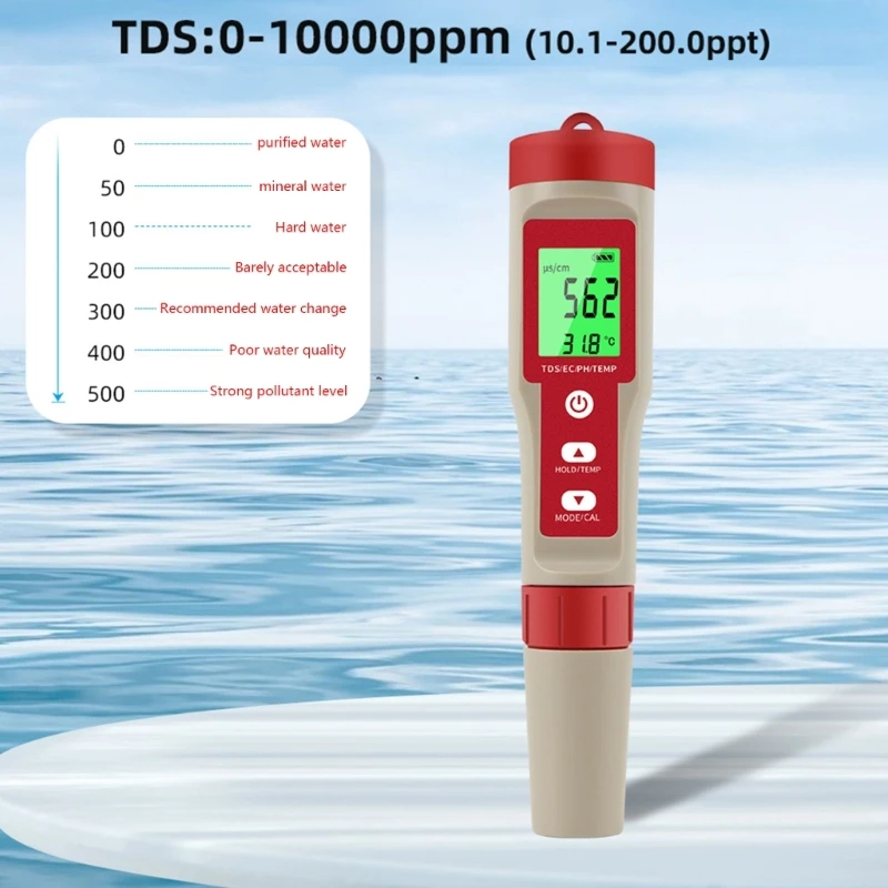 

Измеритель Качества Воды, цифровой монитор, детектор с подсветкой, тестер PH/TDS/EC/температуры для бассейнов, аквариумов, аквариумов KXRE