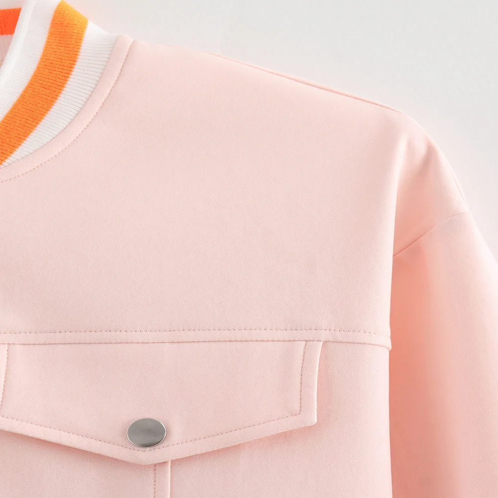 ZATT 2024 Осенняя Милая Розовая Дизайнерская Женская Куртка С Карманами Длинным