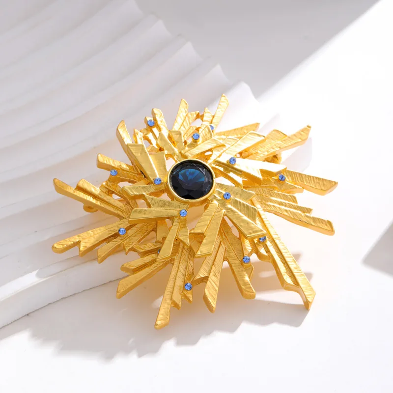 Металлическая брошь HUANZHI 2024 в виде фейерверка с геометрическим неровным узором